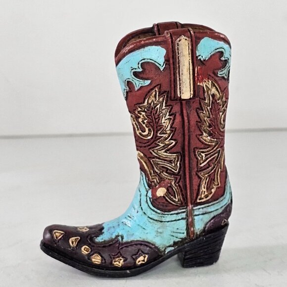 Miniature Cowboy Boot Figurine Red & Blue Western Decor Ornament - Picture 4 of 8